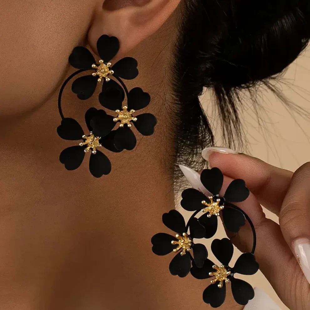 Vintage Black Flower Drop Earrings