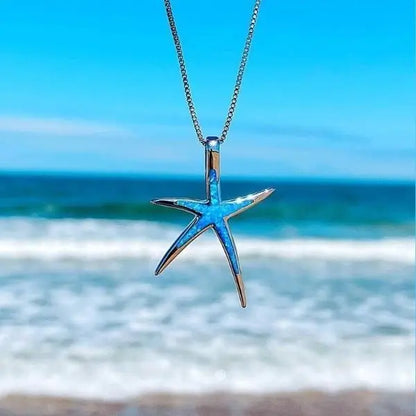 Blue and Silver Starfish Necklace