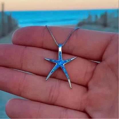 Blue and Silver Starfish Necklace