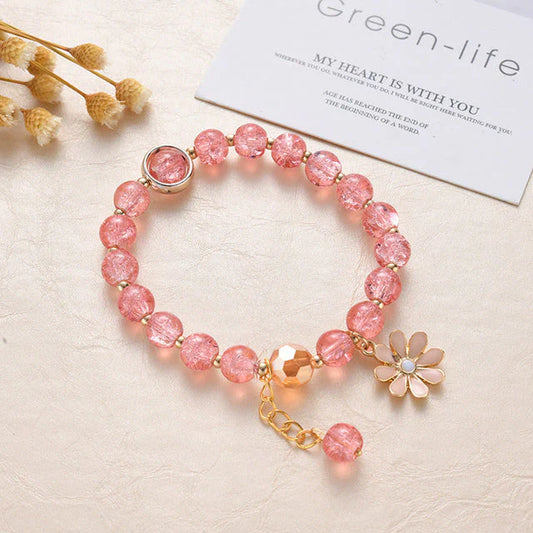 Pink Stone and Daisy Bracelet