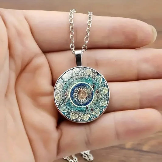 Vintage Blue Rounded Mandala Necklace