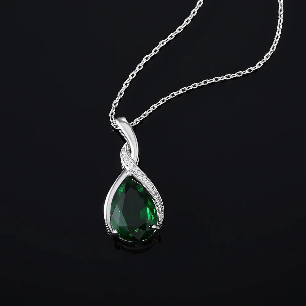 Silver Green Crystal Pendant Necklace