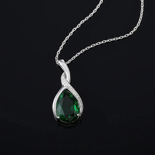 Silver Green Crystal Pendant Necklace