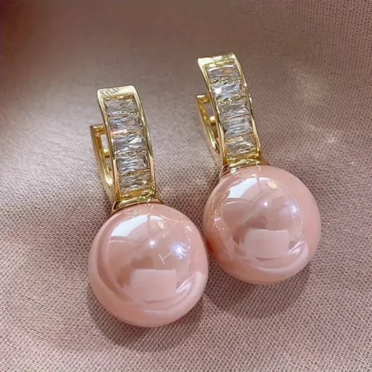 Pink Pearl Zirconia Earrings