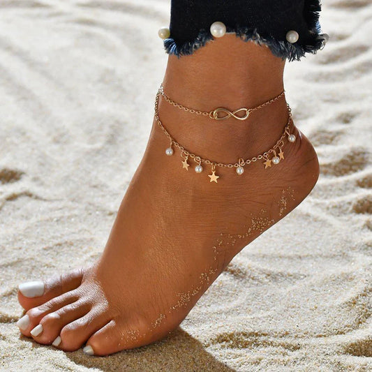 Infinity Anklet - Pearls and Stars